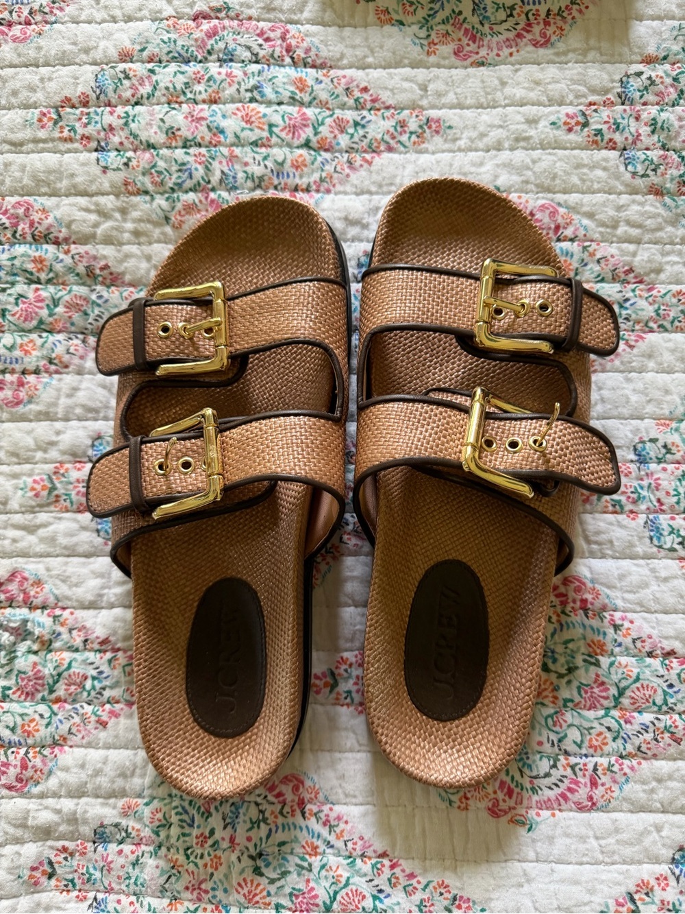 J. Crew Colbie Slide Sandals with Gold Buckles